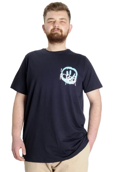 Mode XL Büyük Beden Erkek T-shirt FOREVER 23138 Lacivert - 1