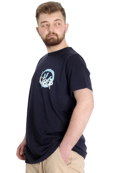 Mode XL Büyük Beden Erkek T-shirt FOREVER 23138 Lacivert - 2