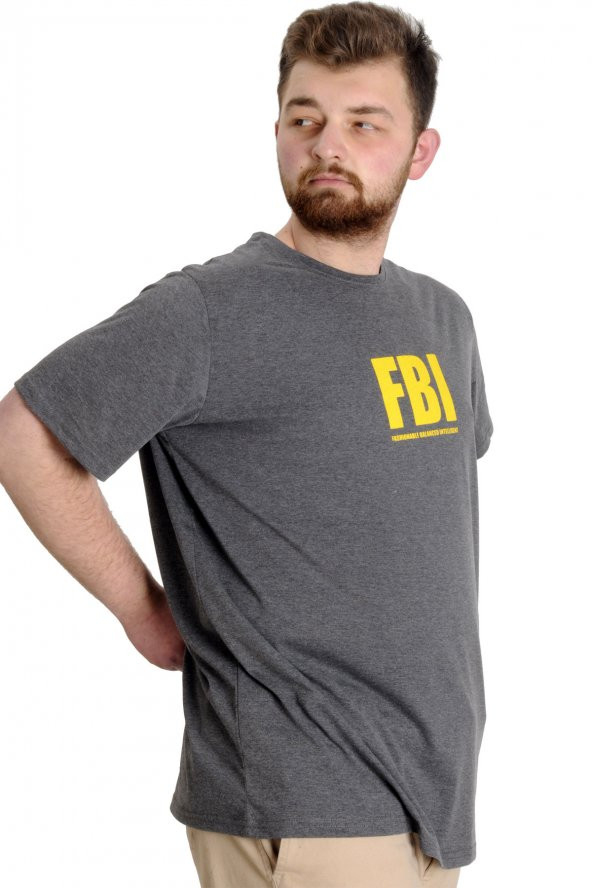 Mode XL Büyük Beden Erkek T-shirt FBI 23127 Antramelanj - 3