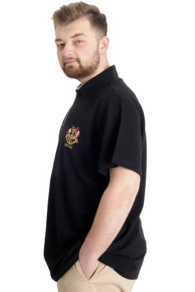 Mode XL Büyük Beden Erkek T-shirt Polo MODE TEAM 23324 Siyah - Resim 2