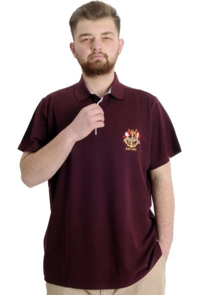 Mode XL Büyük Beden Erkek T-shirt Polo MODE TEAM 23324 Mürdüm