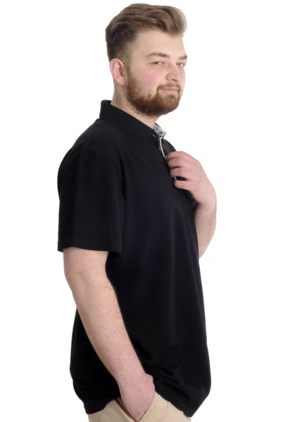 Mode XL Büyük Beden Erkek T-shirt Polo MODE TEAM 23324 Siyah - Resim 3