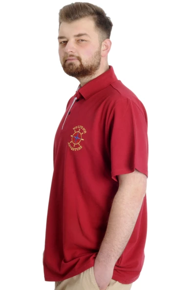 Mode XL Büyük Beden Erkek T-shirt Polo ADVENTURE 23323 Bordo - 2