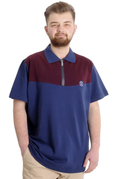 Mode XL Büyük Beden Erkek T-shirt Polo FRAGMENTED 23325 İndigo ürün görseli