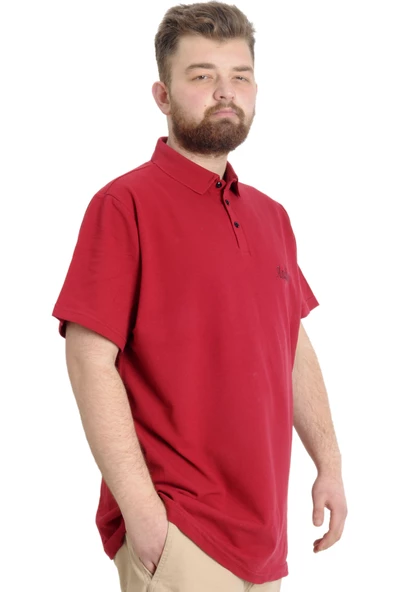Mode XL Büyük Beden Erkek T-shirt Polo CARPE DIEM 23333 Bordo - Resim 3