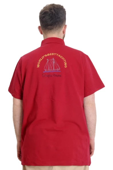 Mode XL Büyük Beden Erkek T-shirt Polo CARPE DIEM 23333 Bordo - Resim 2