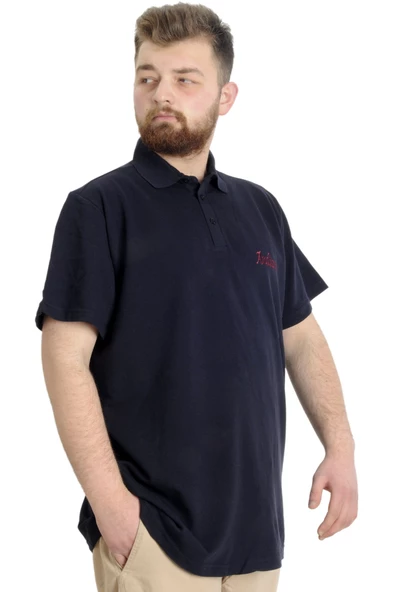 Mode XL Büyük Beden Erkek T-shirt Polo CARPE DIEM 23333 Lacivert