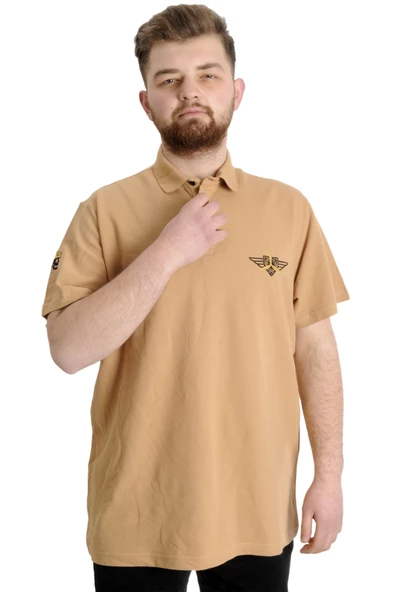 Mode XL Büyük Beden Erkek T-shirt Polo AIRFORCE 23337 Bej ürün görseli