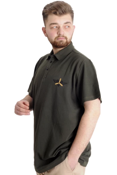 Mode XL Büyük Beden Erkek T-shirt Polo AIRFORCE 23337 Haki - 2