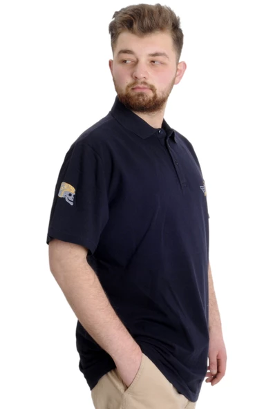 Mode XL Büyük Beden Erkek T-shirt Polo AIRFORCE 23337 Lacivert - Resim 3