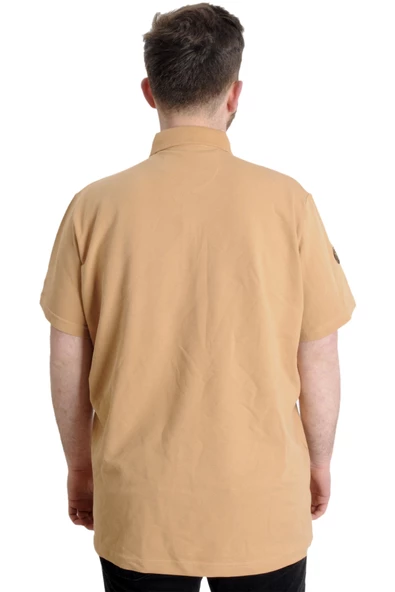 Mode XL Büyük Beden Erkek T-shirt Polo AIRFORCE 23337 Bej - Resim 4