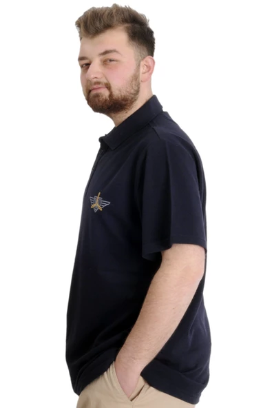 Mode XL Büyük Beden Erkek T-shirt Polo AIRFORCE 23337 Lacivert - Resim 2