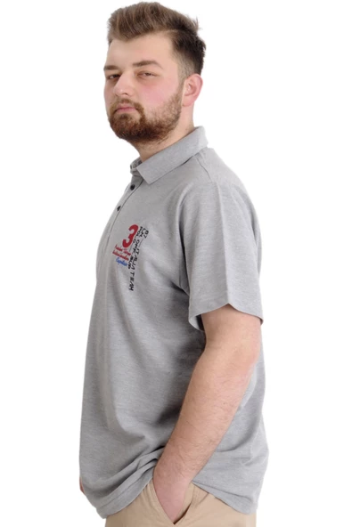 Mode XL Büyük Beden Erkek T-shirt Polo CAPTIAN 23338 Grimelanj - Resim 2