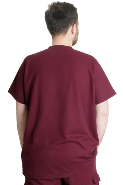 Mode XL Büyük Beden Erkek Bisiklet Yaka Basic T-shirt WAFFLE 23401 Bordo - 4
