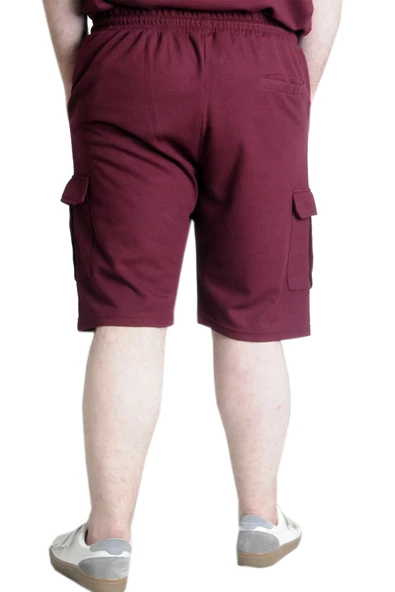 Mode XL Büyük Beden Erkek Şort Kargo Cep WAFFLE 23500 Bordo - Resim 4