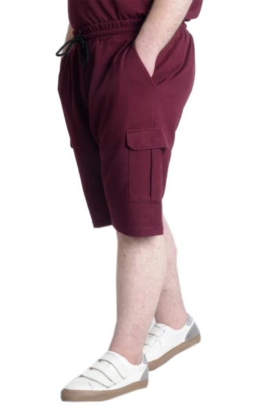 Mode XL Büyük Beden Erkek Şort Kargo Cep WAFFLE 23500 Bordo - Resim 3