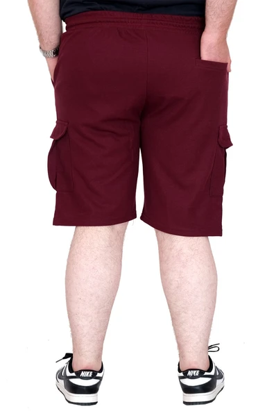Mode XL Büyük Beden Erkek Şort Kargo Cep WAFFLE 23500 Bordo - Resim 8