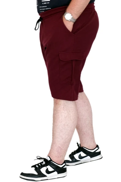 Mode XL Büyük Beden Erkek Şort Kargo Cep WAFFLE 23500 Bordo - Resim 7