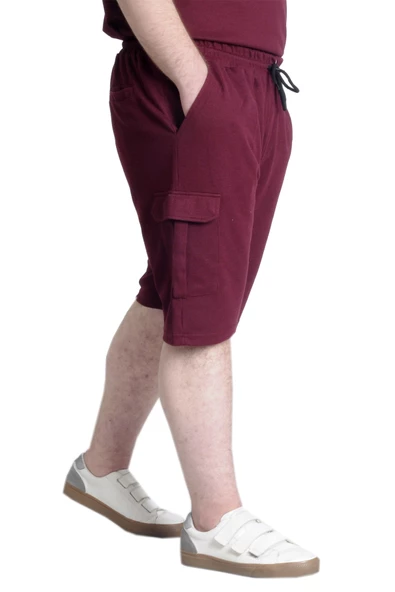 Mode XL Büyük Beden Erkek Şort Kargo Cep WAFFLE 23500 Bordo - Resim 2