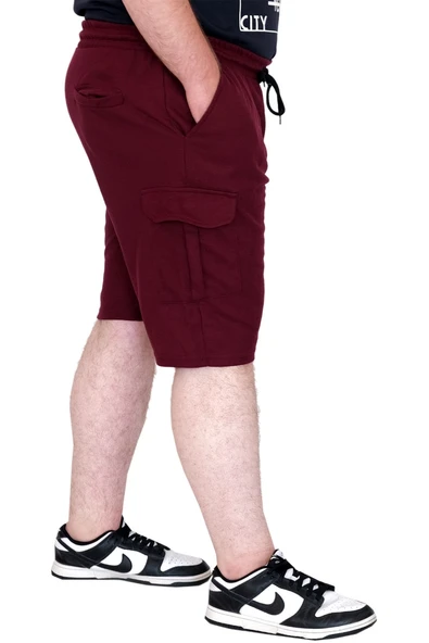 Mode XL Büyük Beden Erkek Şort Kargo Cep WAFFLE 23500 Bordo - Resim 6