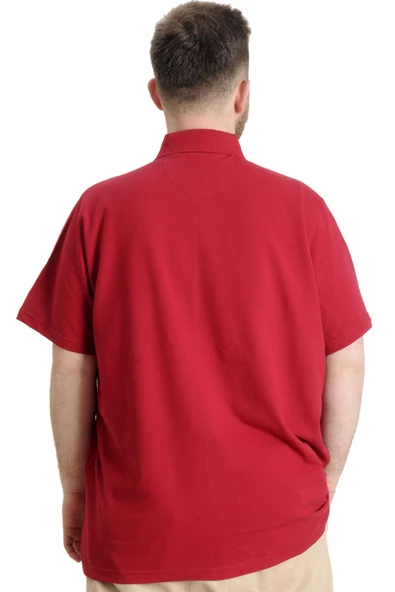 Mode XL Büyük Beden Erkek T-shirt Polo Parçalı SUMMER 23331 Bordo - Resim 4