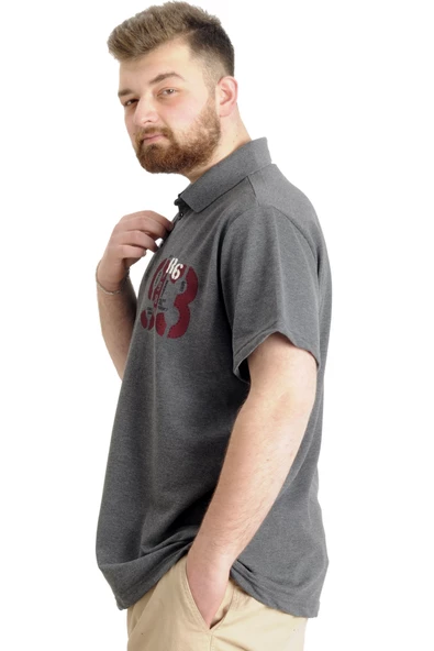 Mode XL Büyük Beden Erkek T-shirt Polo Parçalı LIMITED 23330 Antramelanj - 2