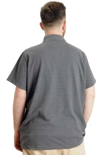 Mode XL Büyük Beden Erkek T-shirt Polo Parçalı LIMITED 23330 Antramelanj - 4