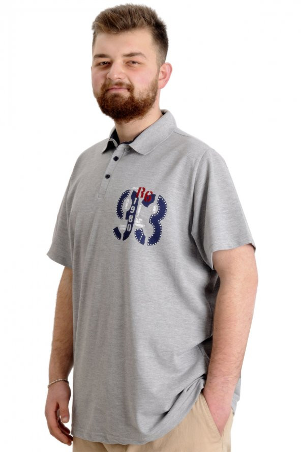 Mode XL Büyük Beden Erkek T-shirt Polo Parçalı LIMITED 23330 Grimelanj