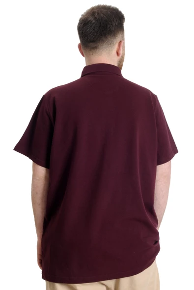 Mode XL Büyük Beden Erkek T-shirt Polo Parçalı FLT 23329 Mürdüm - Resim 4