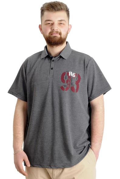 Mode XL Büyük Beden Erkek T-shirt Polo Parçalı LIMITED 23330 Antramelanj