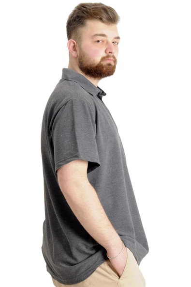 Mode XL Büyük Beden Erkek T-shirt Polo Parçalı LIMITED 23330 Antramelanj - 3