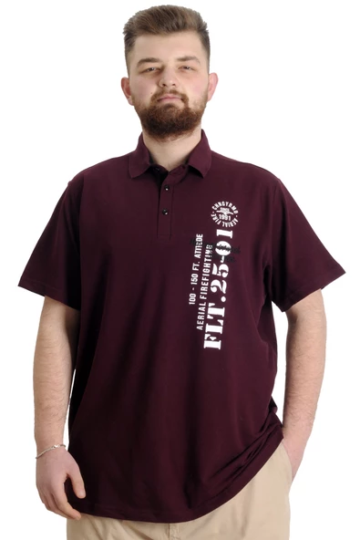 Mode XL Büyük Beden Erkek T-shirt Polo Parçalı FLT 23329 Mürdüm ürün görseli