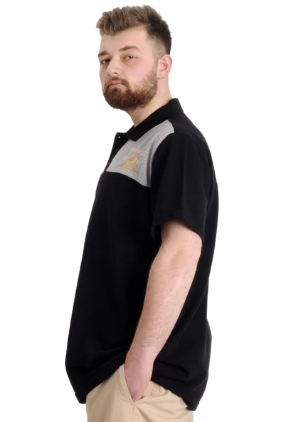 Mode XL Büyük Beden Erkek T-shirt Polo CHNGYRMD 23328 Siyah - 3