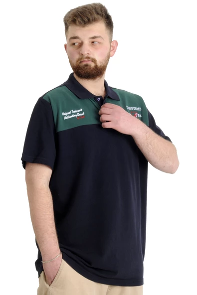 Mode XL Büyük Beden Erkek T-shirt Polo CHNGYRMD 23328 Lacivert - Resim 3