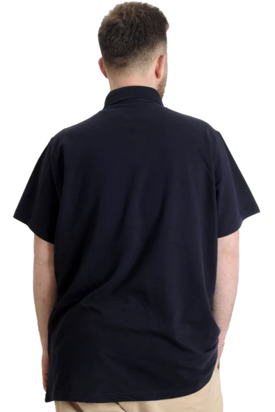 Mode XL Büyük Beden Erkek T-shirt Polo Parçalı FLT 23329 Lacivert - 4