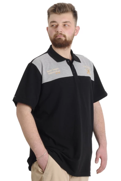 Mode XL Büyük Beden Erkek T-shirt Polo CHNGYRMD 23328 Siyah - 2