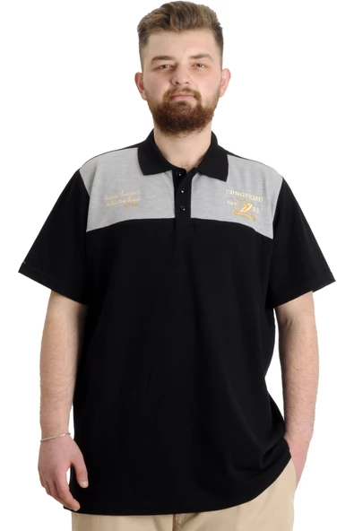 Mode XL Büyük Beden Erkek T-shirt Polo CHNGYRMD 23328 Siyah - 1
