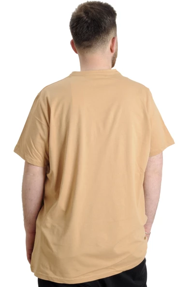 Mode XL Büyük Beden Erkek V Yaka T-shirt MUSTANG 23034 Bej - 4