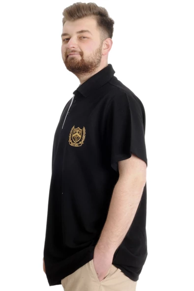 Mode XL Büyük Beden Erkek T-shirt Polo E.S.T 1991 23322 Siyah - 2