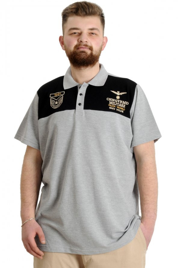Mode XL Büyük Beden Erkek T-shirt Polo MILITARE 23327 Grimelanj