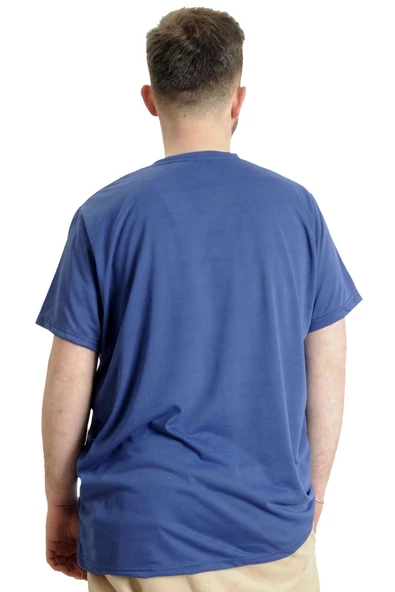 Mode XL Büyük Beden Erkek T-shirt V Yaka MUSTANG 23034 Mavi - 4