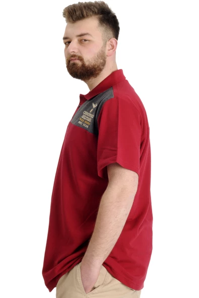 Mode XL Büyük Beden Erkek T-shirt Polo MILITARE 23327 Bordo - 3