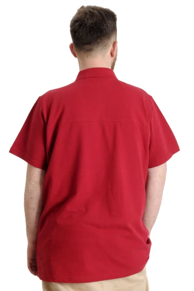 Mode XL Büyük Beden Erkek T-shirt Polo MILITARE 23327 Bordo - 4