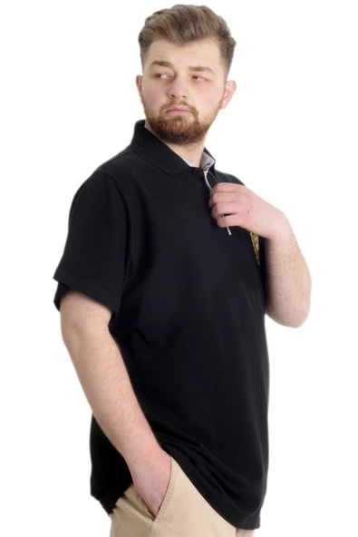 Mode XL Büyük Beden Erkek T-shirt Polo E.S.T 1991 23322 Siyah - 3