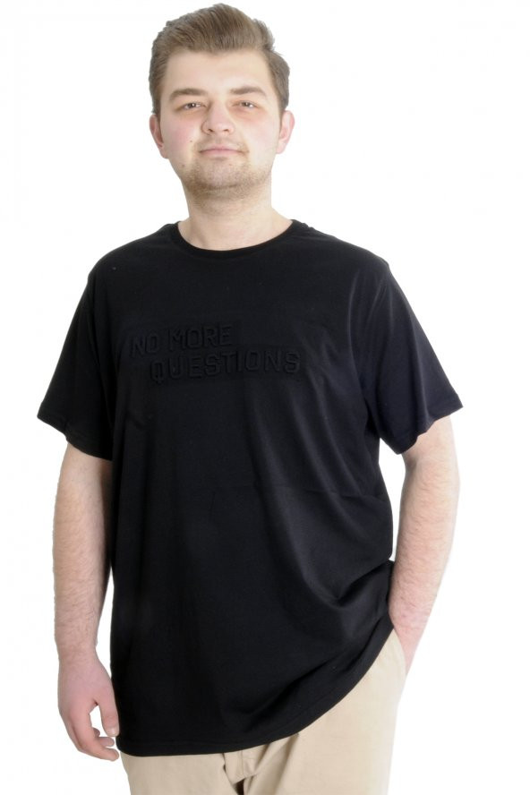 Mode XL Büyük Beden Erkek T-shirt NO MORE 23117 Siyah