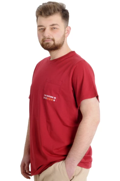 Mode XL Büyük Beden Erkek T-shirt FUTURE 23200 Bordo - Resim 2