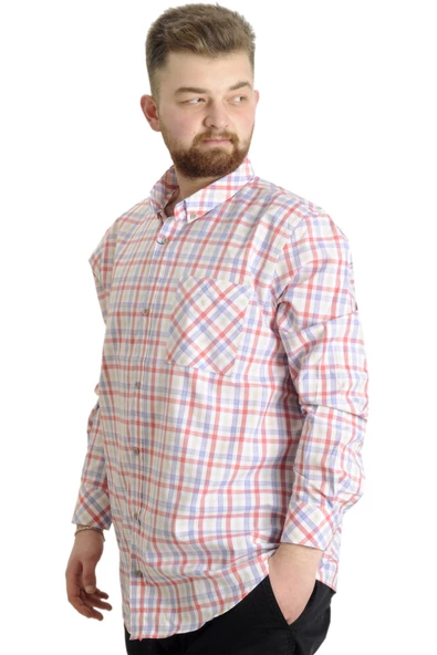 Mode XL Büyük Beden Erkek Gömlek Ekose Uzun Kollu 23300 Su Yeşili - 2