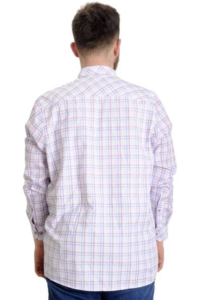 Mode XL Büyük Beden Erkek Gömlek Ekose Uzun Kollu 23300 Somon - 5