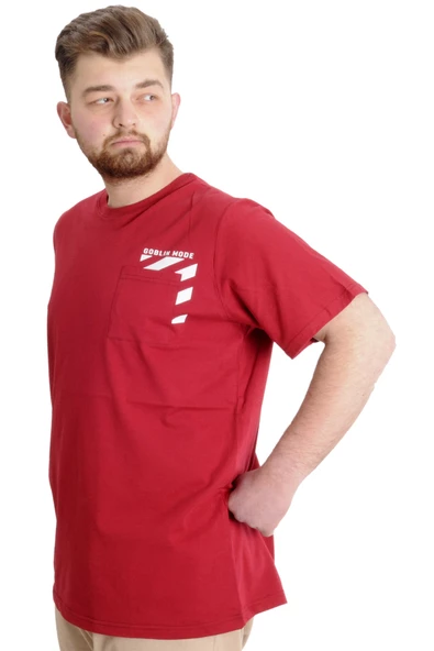 Mode XL Büyük Beden Erkek T-shirt PRINT 23203 Bordo - 2