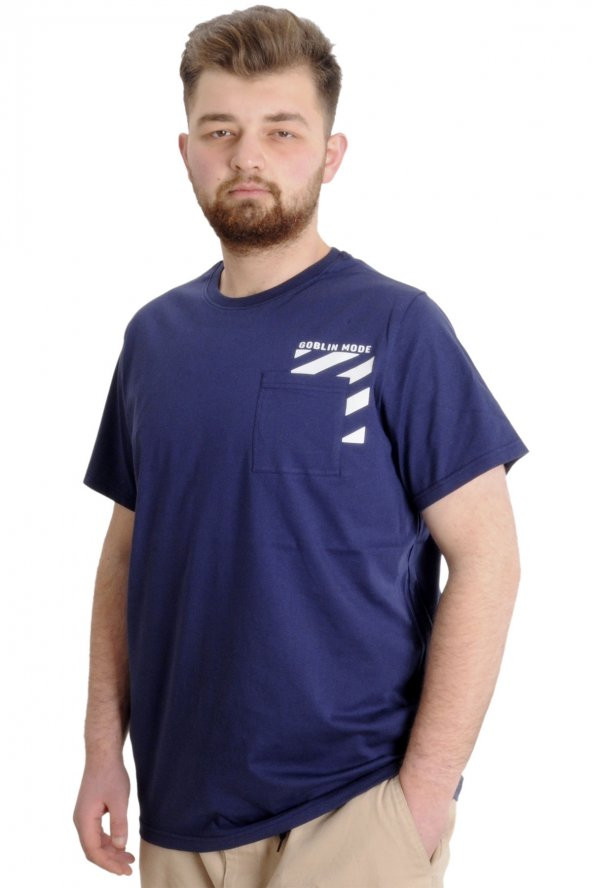 Mode XL Büyük Beden Erkek T-shirt PRINT 23203 İndigo